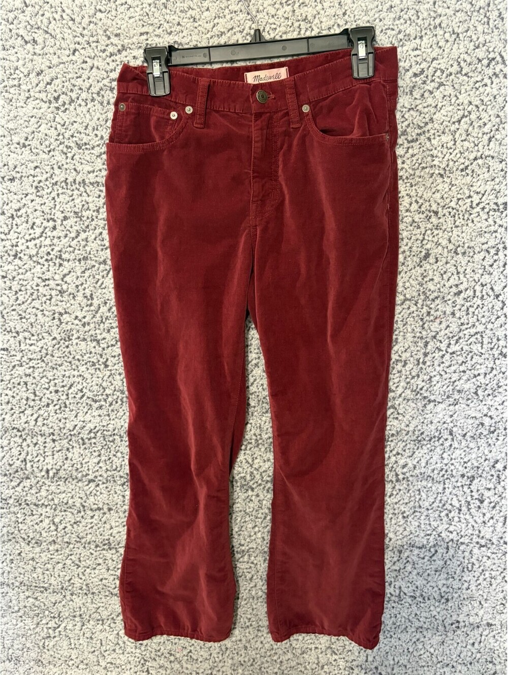 Madewell Cali Demi-Boot Velvet Pants Womens 26 Burgundy Red High Rise